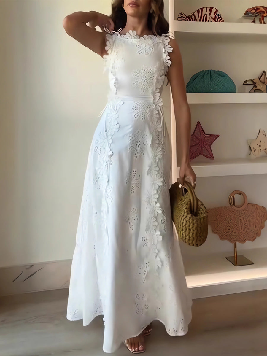 Lace Floral Etch Tie-strap Maxi