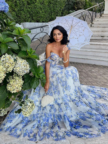 Floral Print Off-shoulder Long Dress