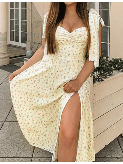 V-neck Bandage Camisoles Printed Vacation And Leisure Mini&Short Dresses