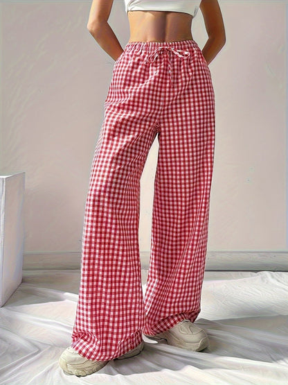Plaid Lace Up Loose-fit Pants