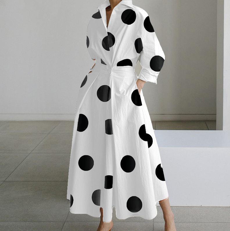 Long-sleeved V-neck Printed Maxi Dresses