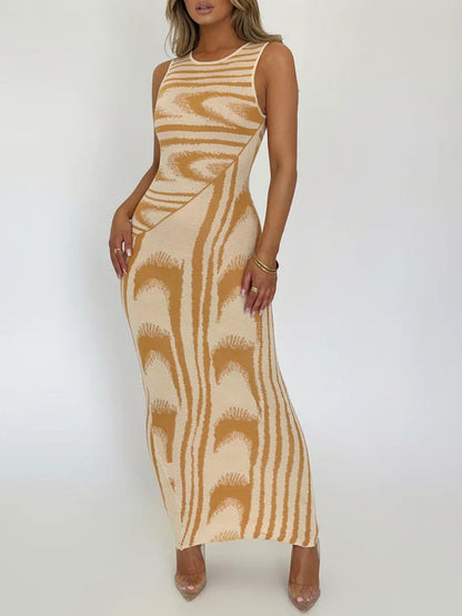 Stripes Gradient Hip-hugging Tight Fit Maxi Dresses