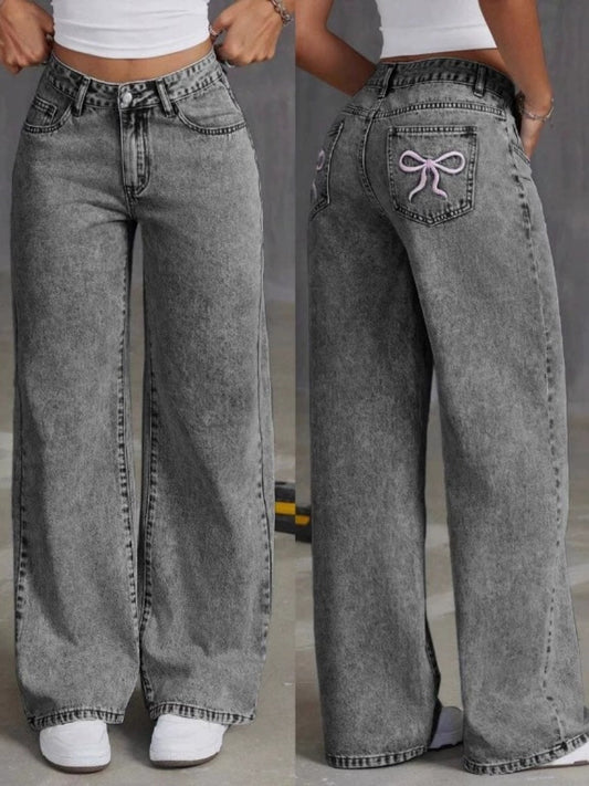 Liber Autumn Women's Embroidery Bow Jeans