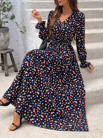 Floral Long Sleeve Square Collar Vacation And Leisure Maxi Dresses