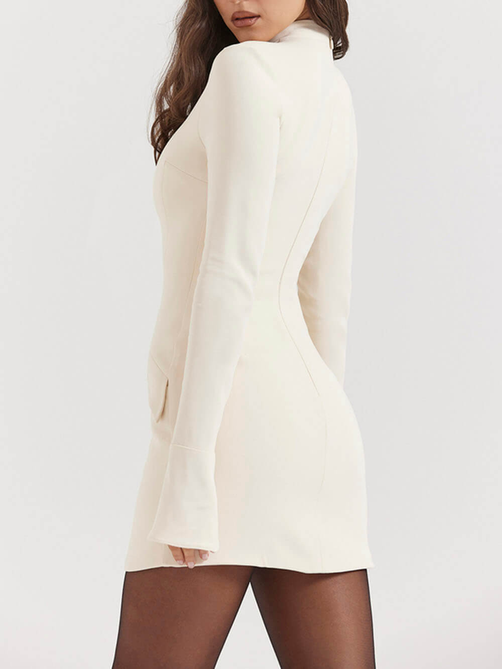 Mock Neck Long Sleeve Hip Flap Structured Mini Dress