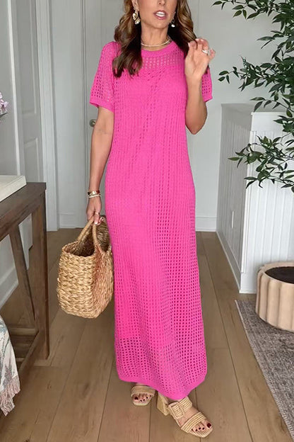 Margovil Crewneck Hollow Out Maxi Vacation Dress with Detachable Liner