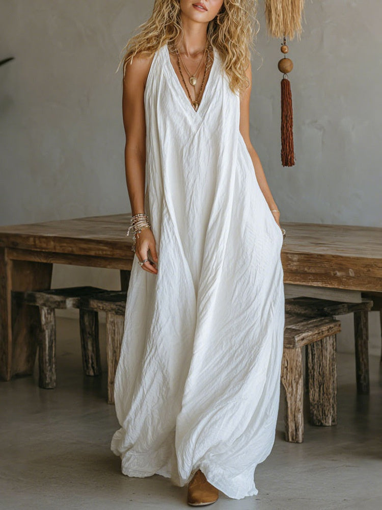 Sleeveless Loose-fitting Long Dress With Pockets