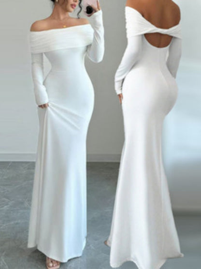 Off Shoulder Hip-hugging Backless Kink Maxi Dresses