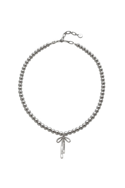 Bow Pendant Grey Pearl Necklace