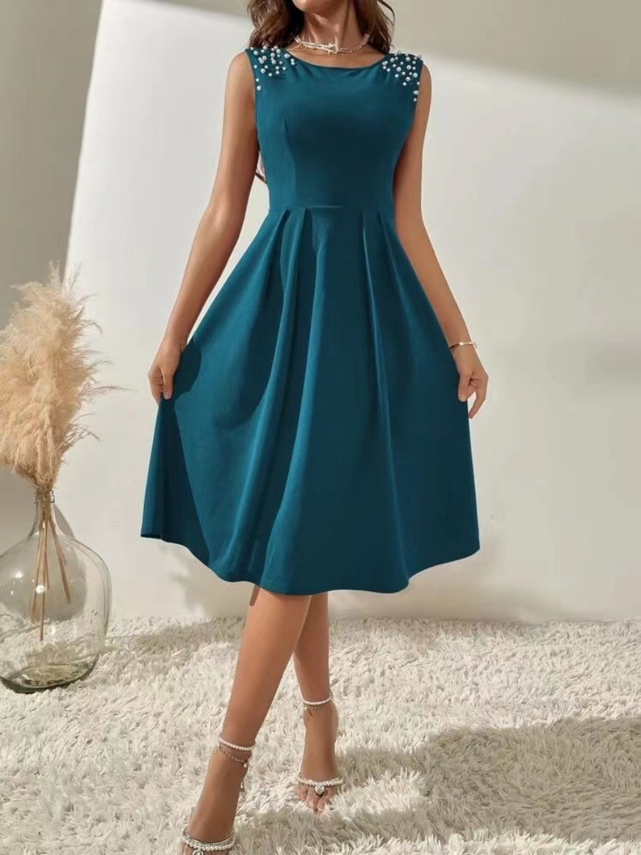 Crew Neck Beading Sleeveless Commuting Mini&Short Dresses
