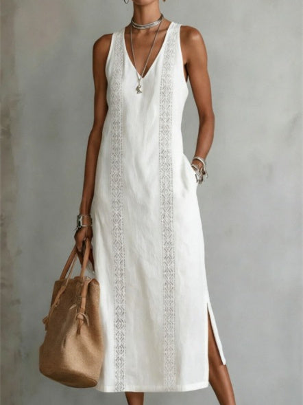 Lace Solid Color Midi Dress