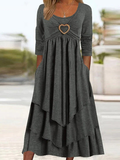 Heart Buckle Empire Waist Handkerchief Hem Tiered Maxi Dress