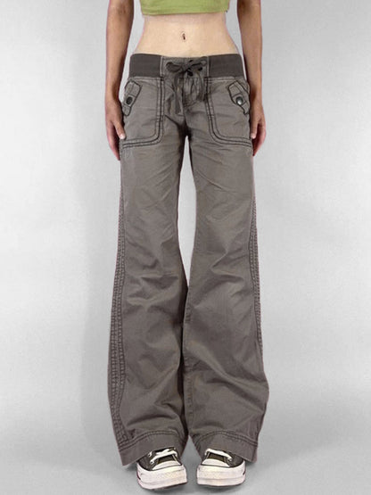 Retro Pocket Color-blocked Ribbed Low-rise Jeans
