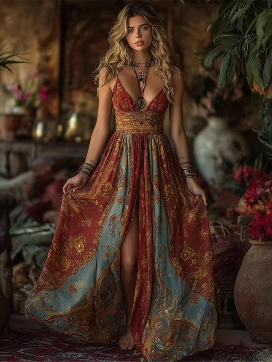 Hippie Camisoles Printed Elegant Maxi Dresses
