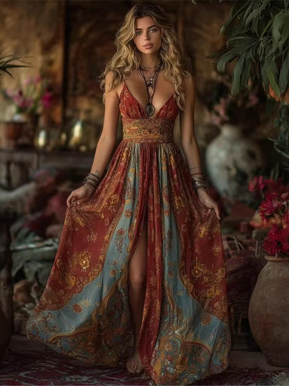 Hippie Camisoles Printed Elegant Maxi Dresses