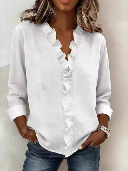 Wood Ear Solid Color Chiffon Blouse