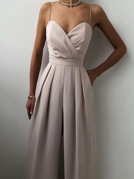 Minimalist Jumpsuit With Suspenders, Cinched Waist, Straight Leg, And Floor-length