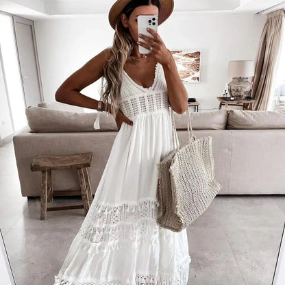 White Crochet Lace Maxi Summer Dress