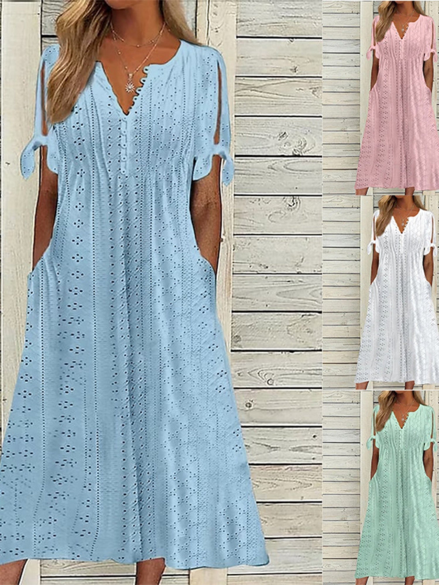 Hollow Out Off-shoulder V-neck Lace Ruffles Maxi Dresses