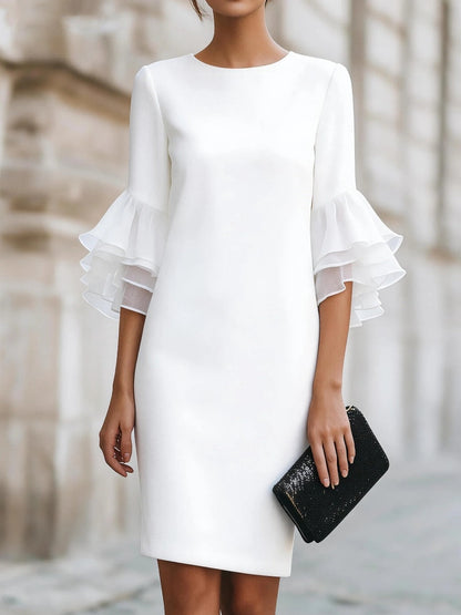 Ruffled Bell Sleeves Fitted Midi Dress