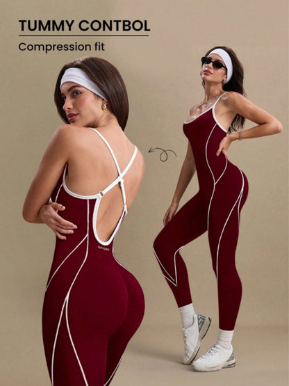 Cross Shoulder Straps Color-blocked Fitness Exercise Bodysuits