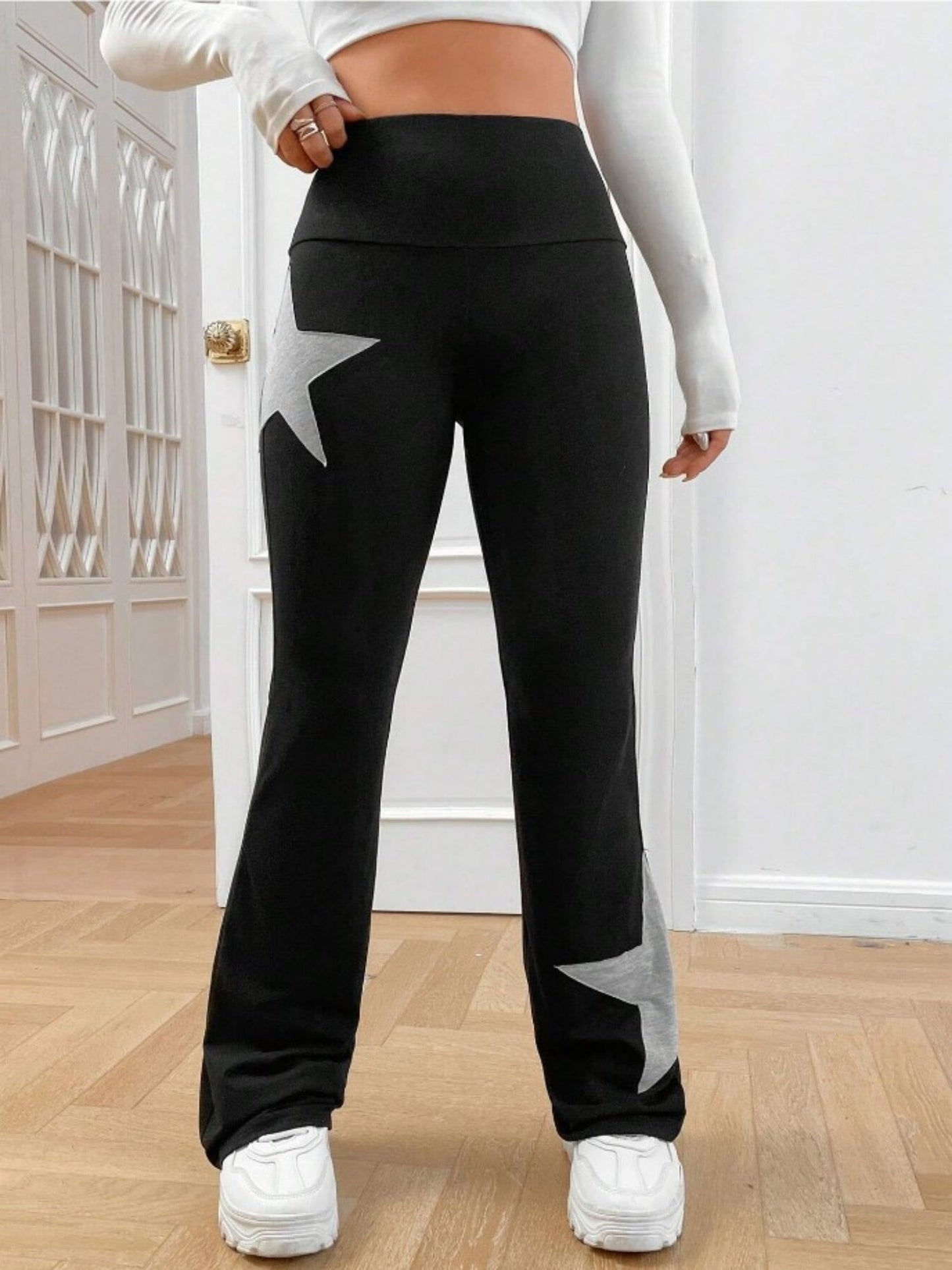 Five-pointed Star Elastic Tights High-waisted With A Slight Flare Pants