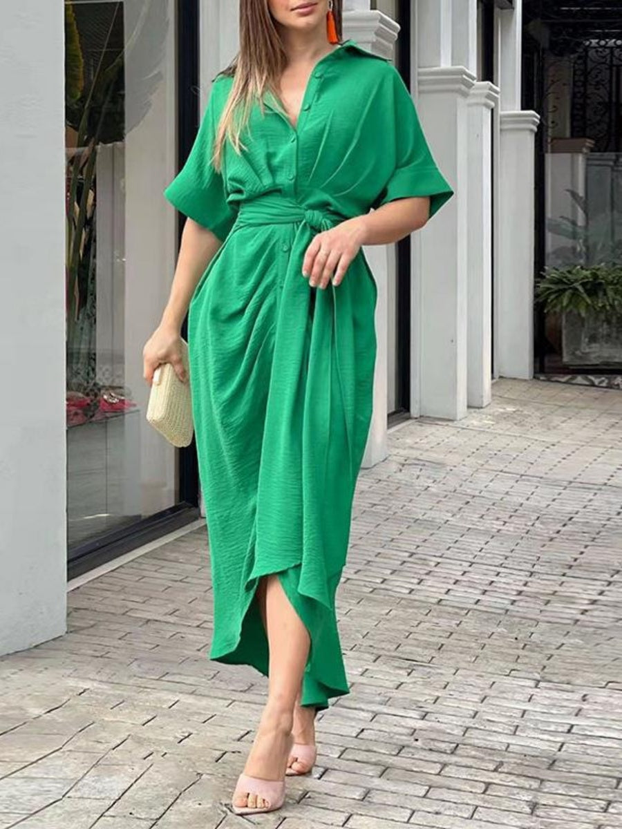 High-waisted Lapel Long Dress