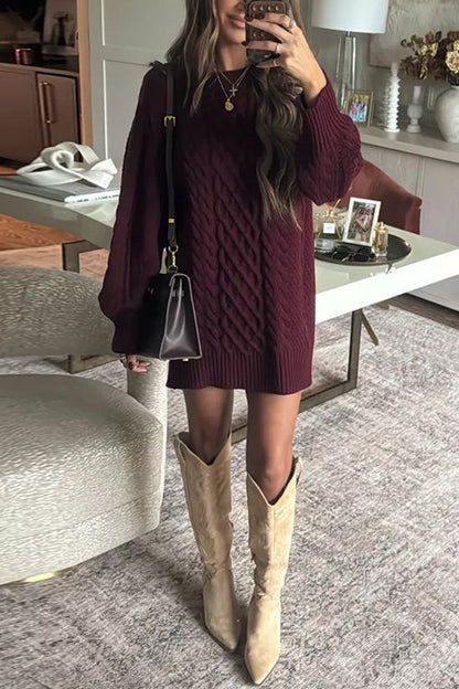 Margovil Long Sleeves Cable Knit Mini Sweater Dress