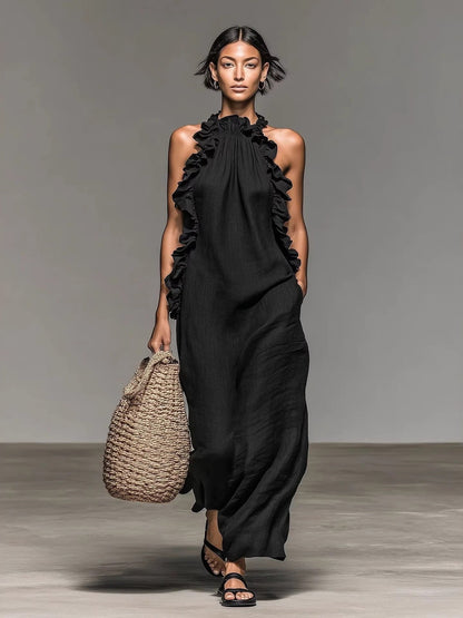Backless Solid Color Midi Dress