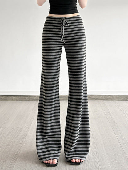 Striped Color Blocking Straps Flared Pants