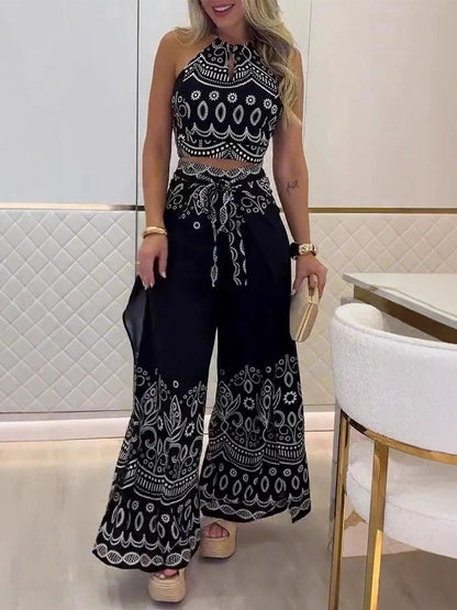 Floral Backless Halter neck Suit