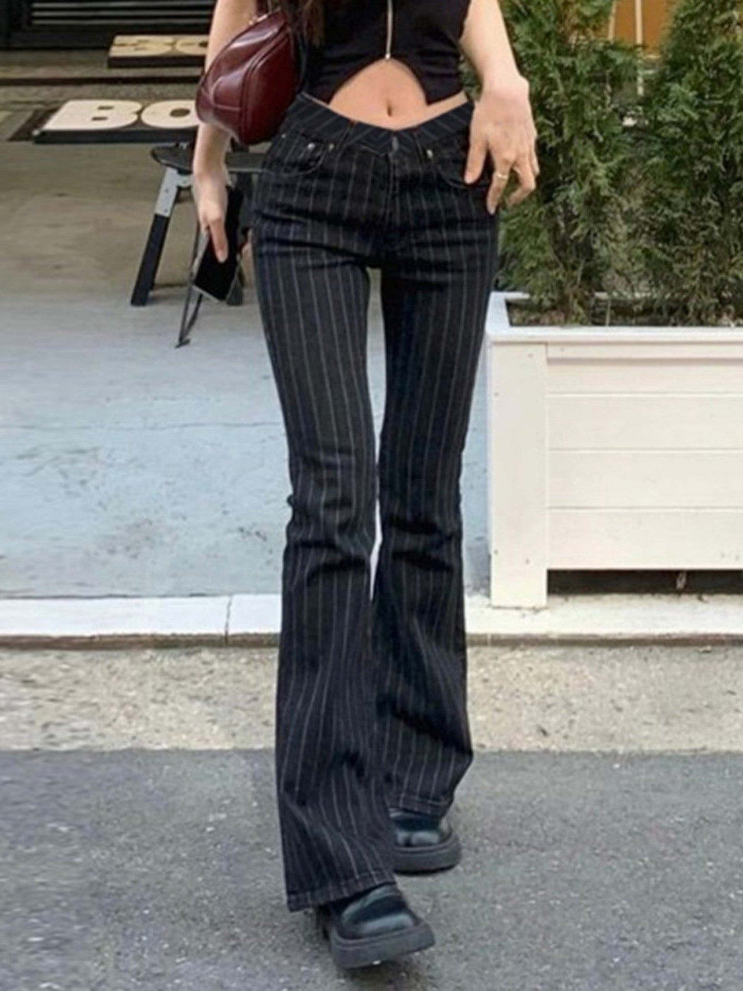 Y2K Stripes Color-blocked Low-rise Flared Pants Jeans