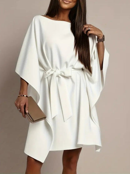 White Batwing Sleeves Lace Up Grace Irregular Hem Mini&Short Dresses