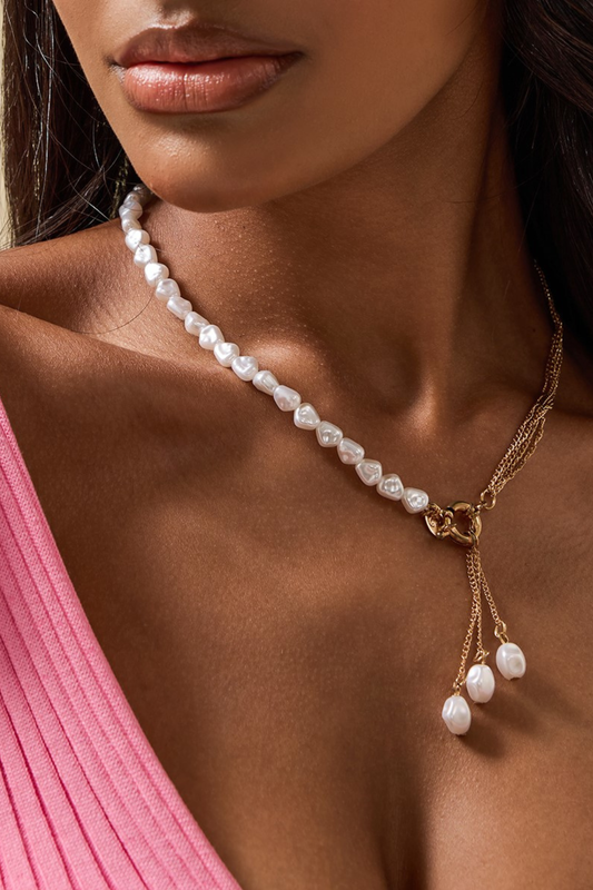 Faux Pearl Asymmetrical Necklace