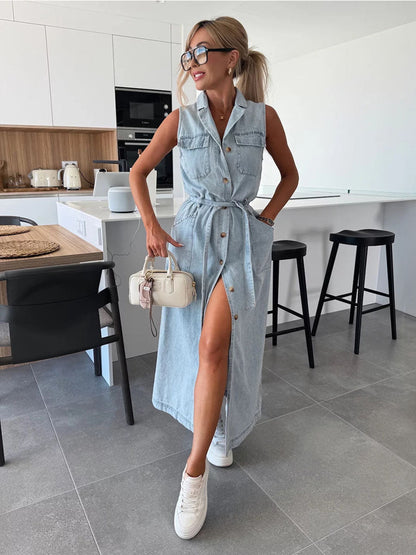 UrbanEase Belted Denim Jumpsuits