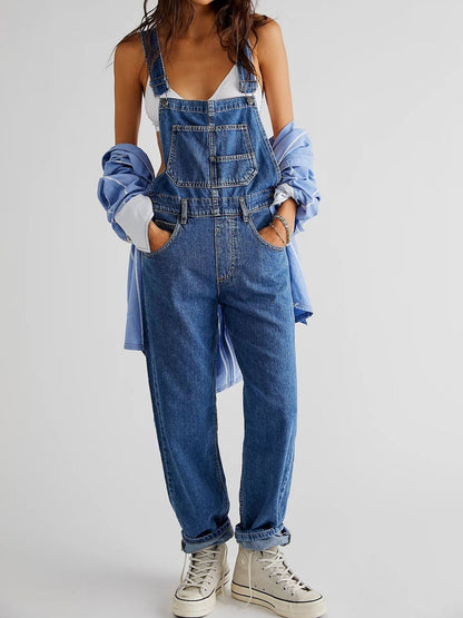 Washed Pocket Denim Overalls