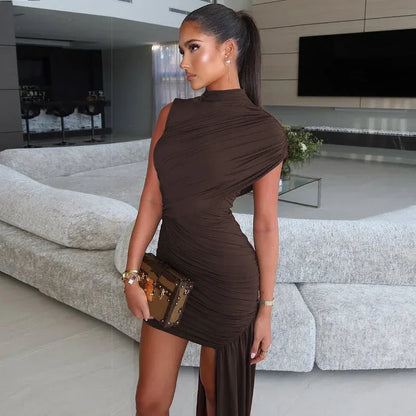 Slim fit pleated ribbon evening dress