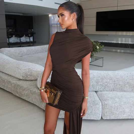 Slim fit pleated ribbon evening dress