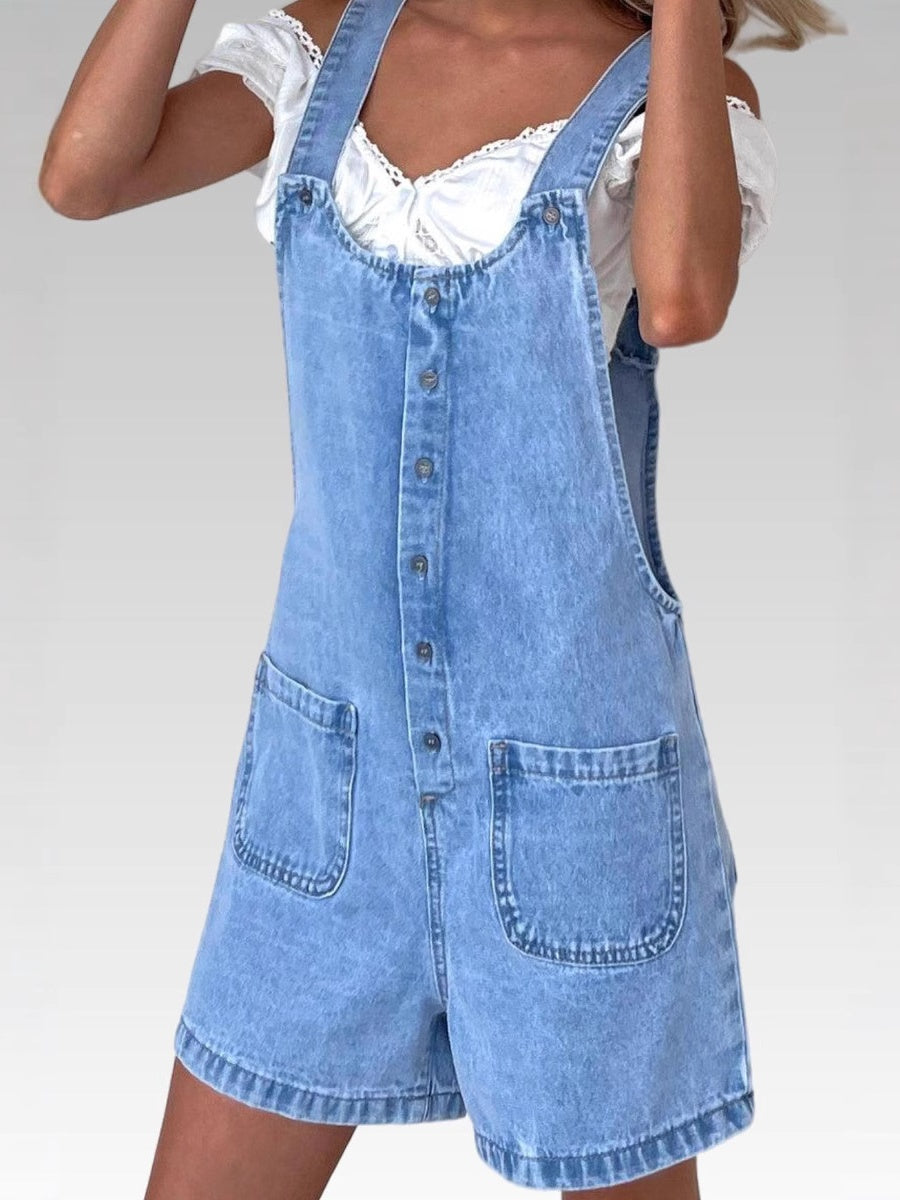 Straight-leg Denim Overalls Shorts