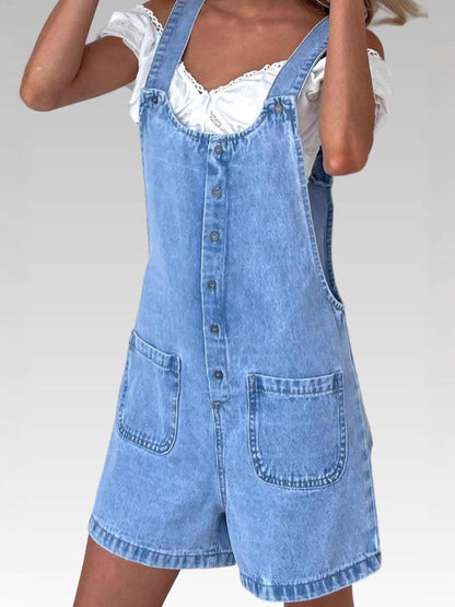 Straight-leg Denim Overalls Shorts