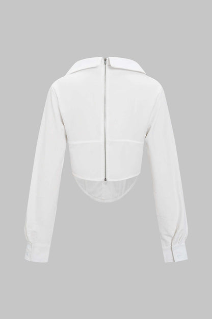 Deep V-neck Cut Out Corset Long-Sleeve Shirt