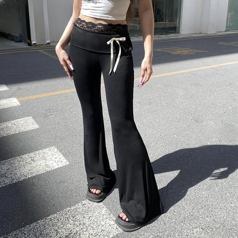 Lace Spliced Bow Yoga Pant