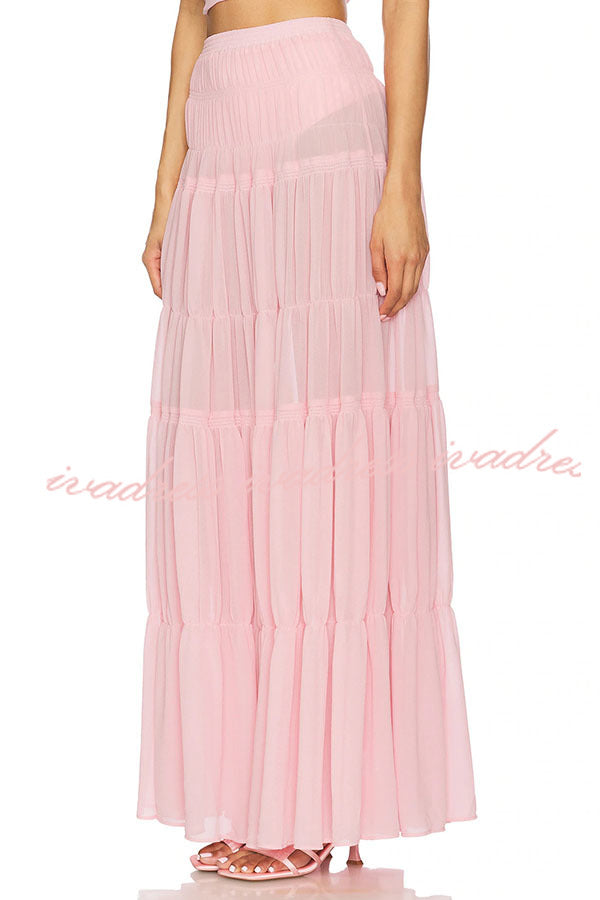 Stunning Chiffon Elastic Waist Layered A-line Maxi Skirt