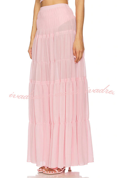 Stunning Chiffon Elastic Waist Layered A-line Maxi Skirt