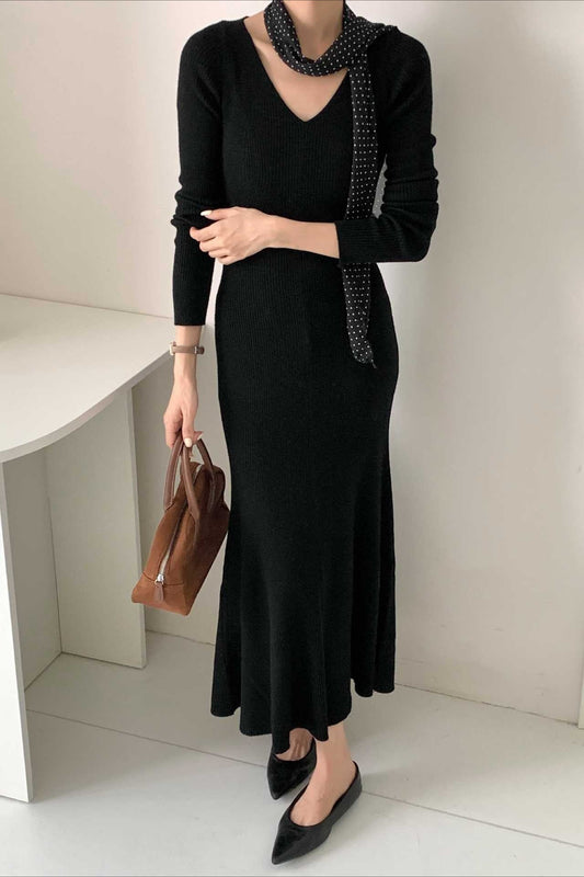 V-Neck Wool Sweater Dress