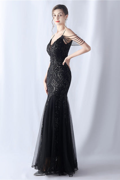| Beaded Mesh Maxi Dress