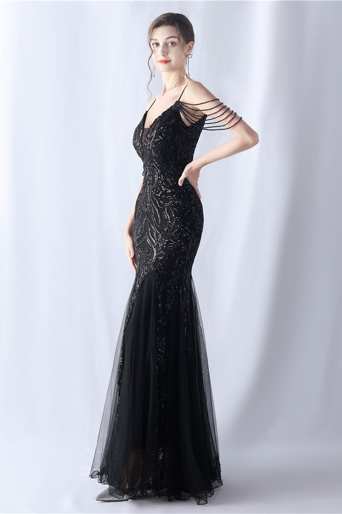 | Beaded Mesh Maxi Dress
