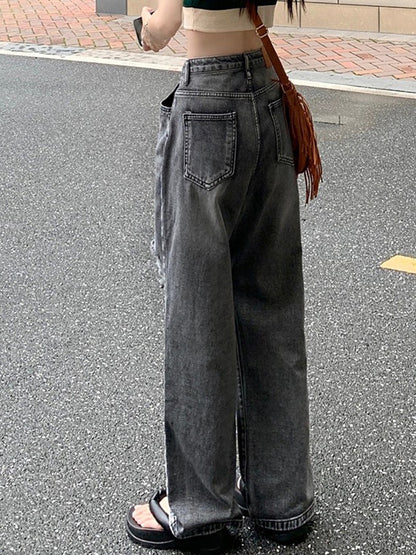 Vintage Wash Distressed Ripped Jeans