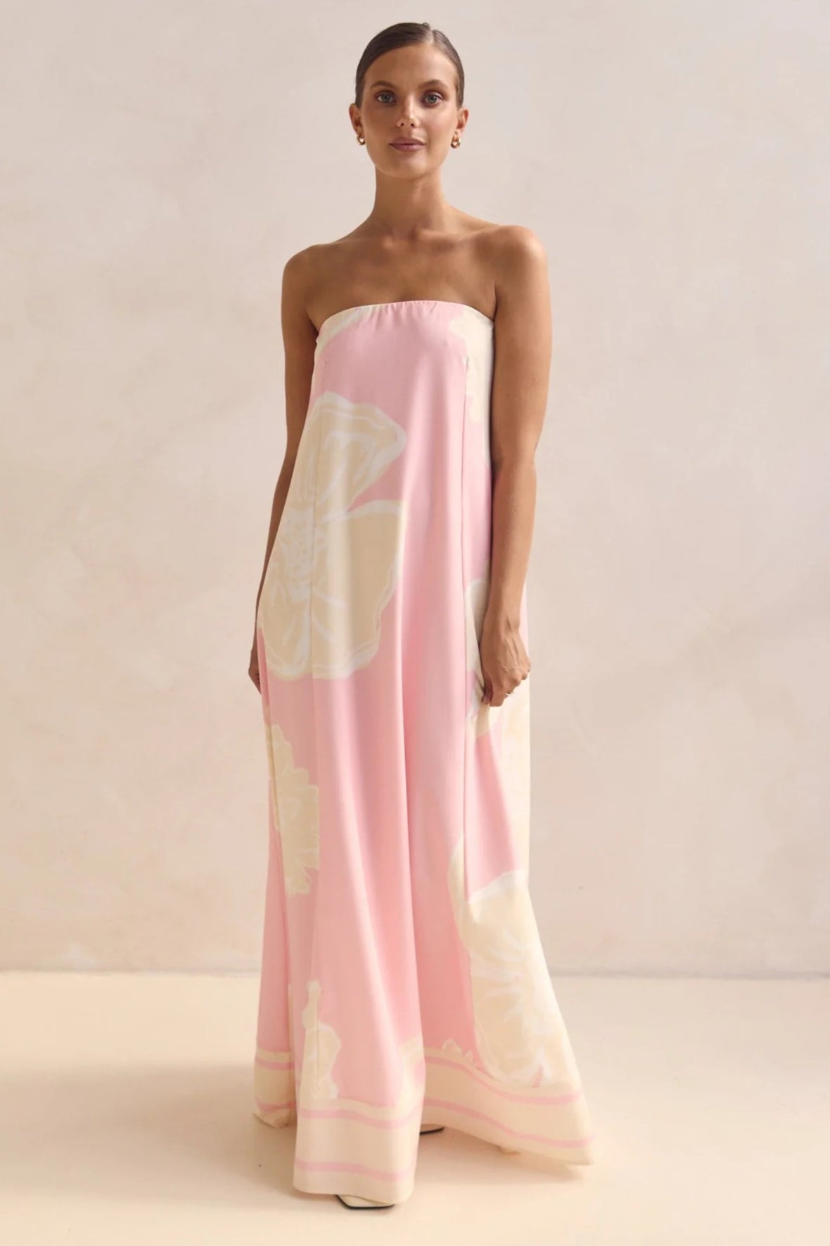 Strapless Tube Contrast Band A-Line Maxi Dress