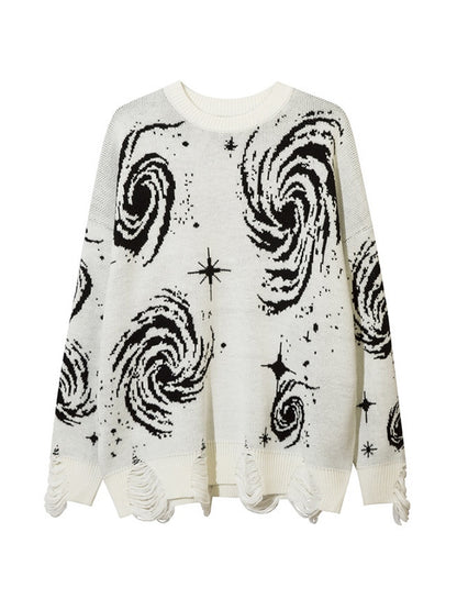 Swirl Print Ripped Design Sweater